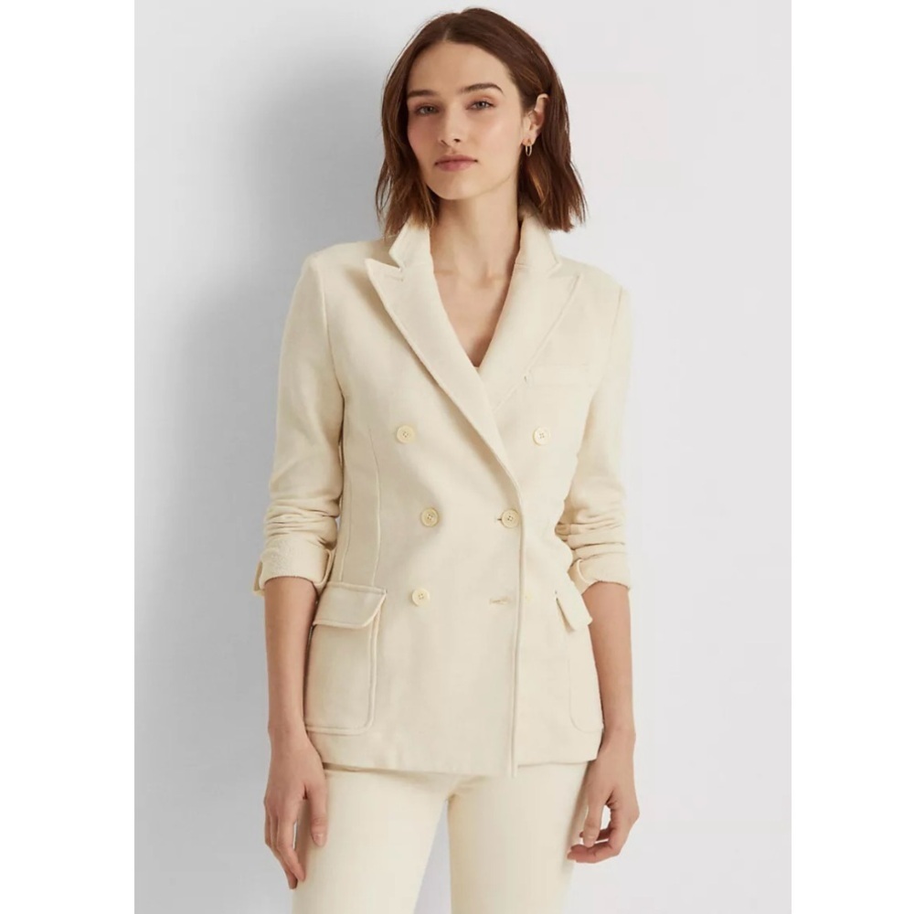 Lauren Ralph Lauren Double-Breasted French Terry Blazer Winter Cream Size Medium